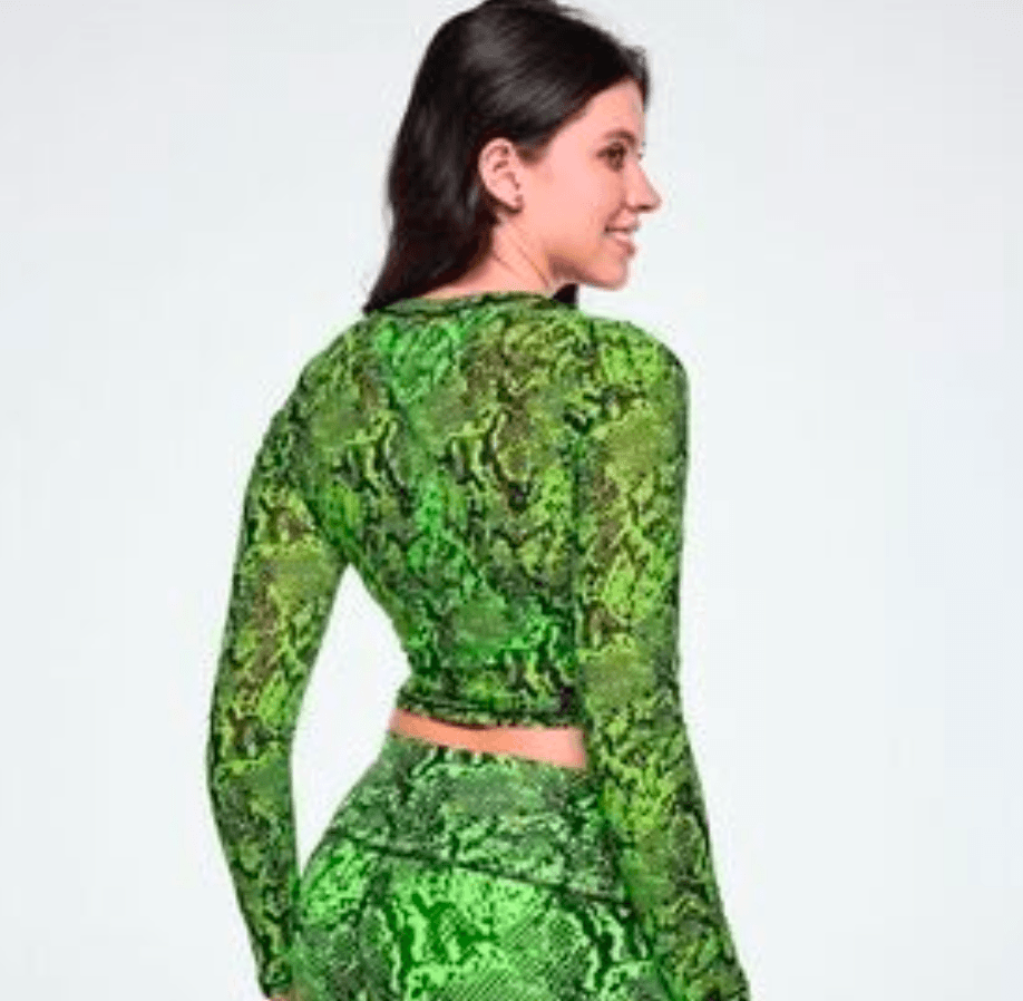 Ultrabright Long Sleeve Mesh Crop Top - Snakeskin